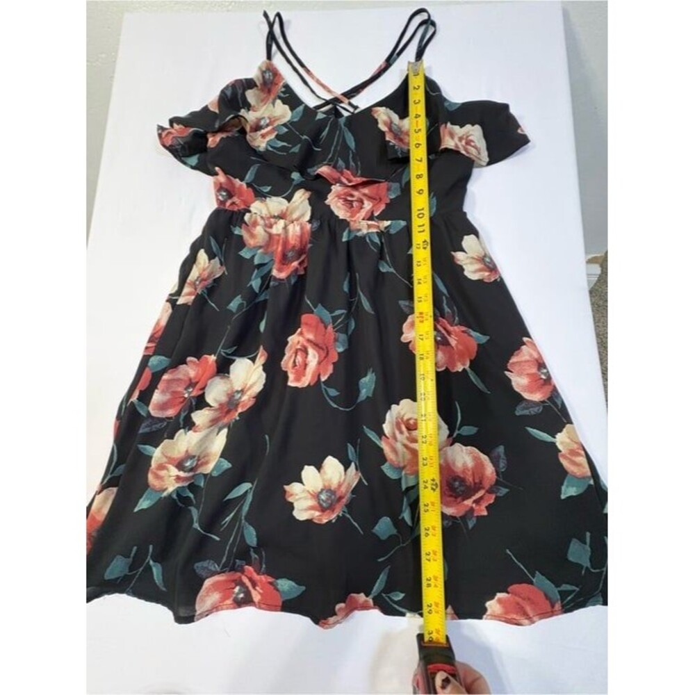 Med Xhilaration Black Dress with Pink Floral Print